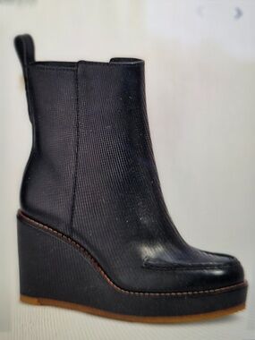 NWOT Coach Brady wedge booties black leather 7.5B heel 3.5 inches minimalist